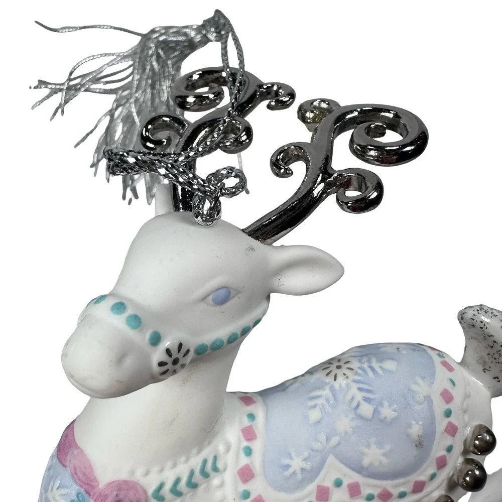 Lenox Platinum Reindeer Christmas Ornament White Silver Carousel Handcrafted